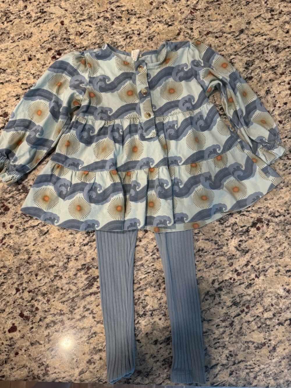 kate quinn Light Blue Sun & Wave Print Tunic with Ribbed Leggings